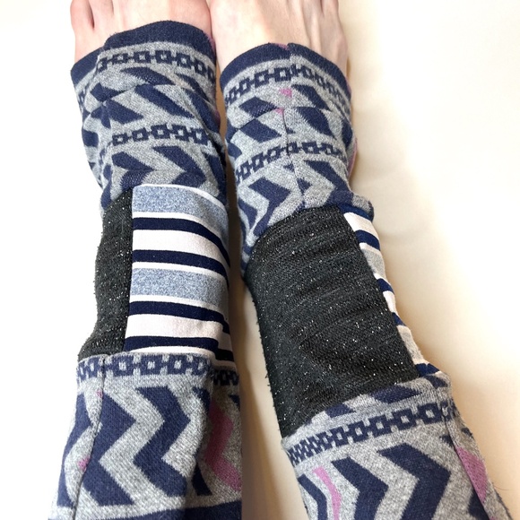 Patchwork Striped Leg Warmers Purple Sweater Knee Socks Gray Knit Thigh Highs OS - Picture 5 of 10